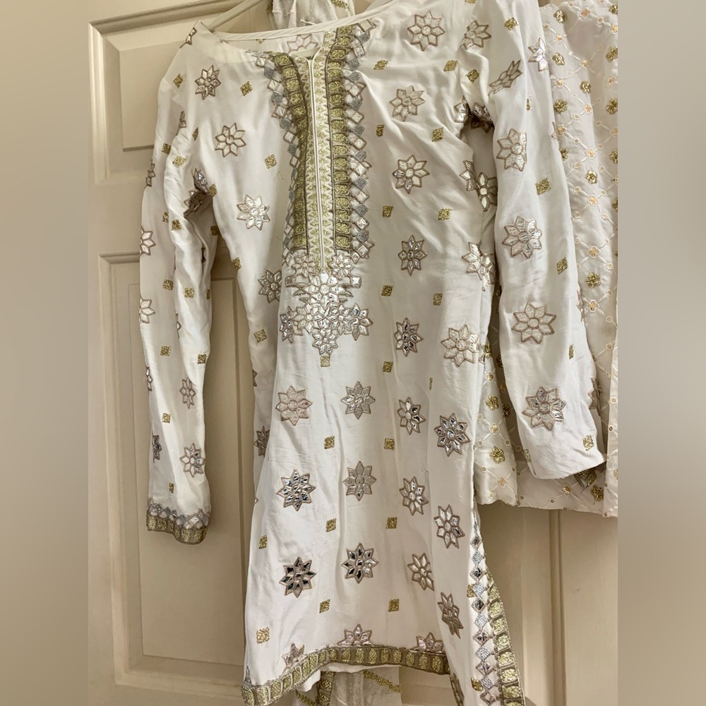 Pakistani outfit, gota work with palazzo pants. Cotton. Net dupatta.